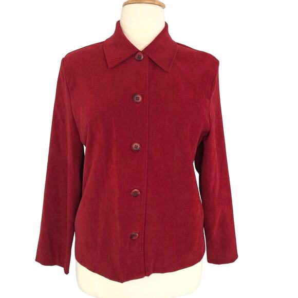 Briggs Faux Suede Button Front Blouse Long Sleeves Size 1X Red Vintage - Picture 1 of 10
